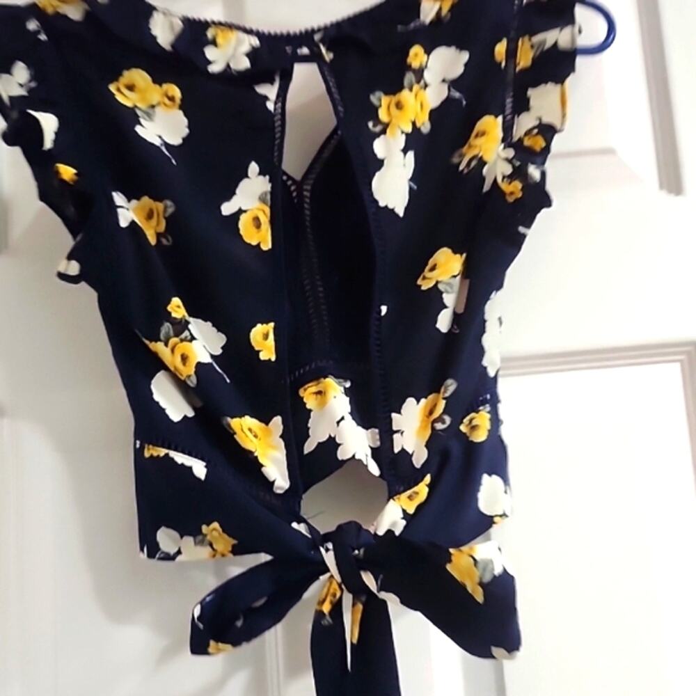 J.O.A. Navy Floral Tie-Front Top - Picture 7 of 12